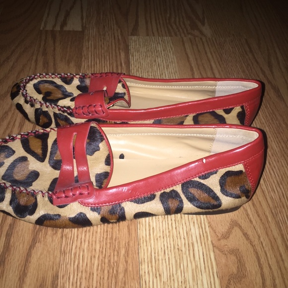 JOE FRESH Calfhair Animal Print & Red Loafers Sz.8 - Picture 5 of 6